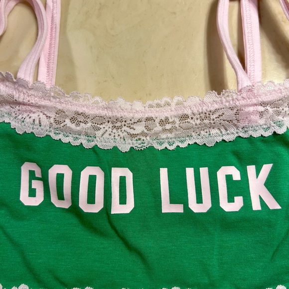 🍀VS PINK Cotton Lace Trim Scoop Bralette & Cheeky Panty Wild Green GOOD LUCK M/L - Picture 6 of 16
